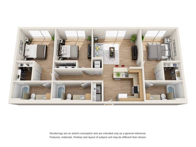 The 3 bedroom 3 bathroom classic floor plan is 1,275 sq. ft.