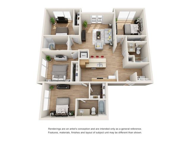 The 4 bedroom 3 bathroom classic floor plan is 1,480 sq. ft.