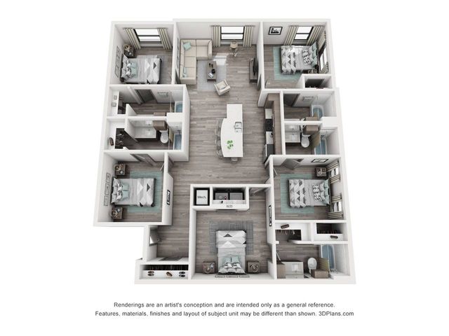 The 5 bedroom, 5 bathroom plus floorplan is 1759 sq. ft.