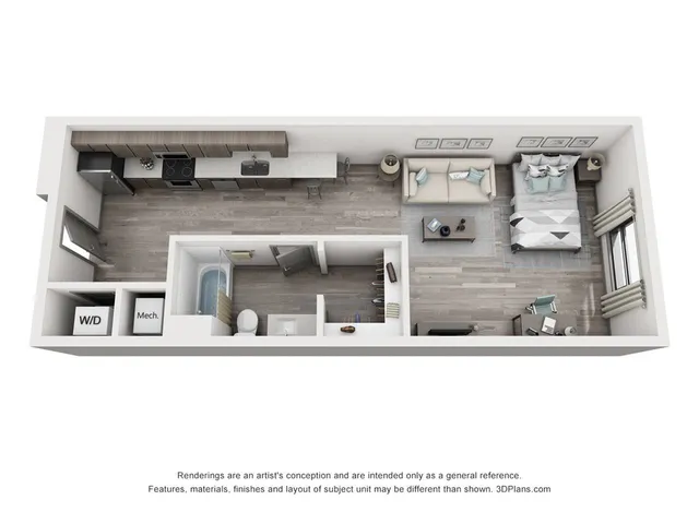 The Studio Premier floorplan is 621 sq. ft.