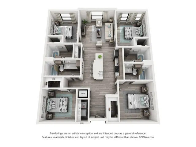 The 4 bedroom, 4 bathroom plus floorplan is 1462 sq. ft.
