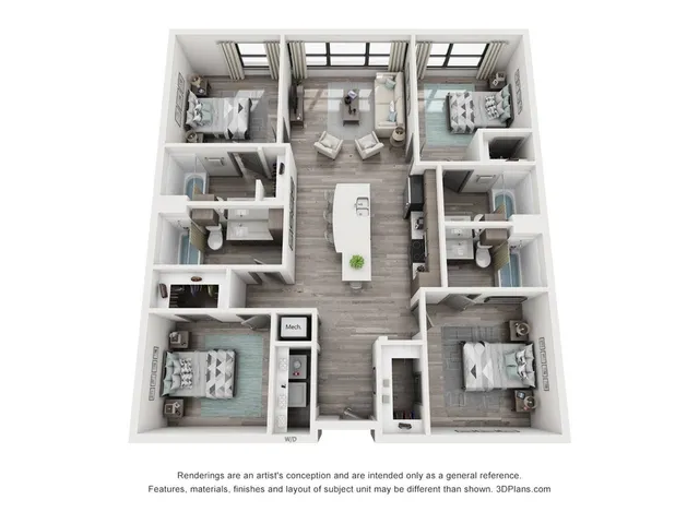 The 4 bedroom, 4 bathroom classic floorplan is 1446 sq. ft.