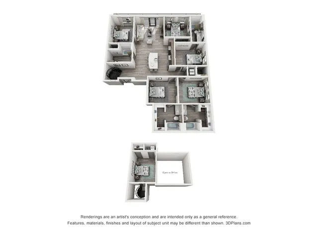 The 6 bedroom, 4 bathroom loft floorplan is 1801 sq. ft.
