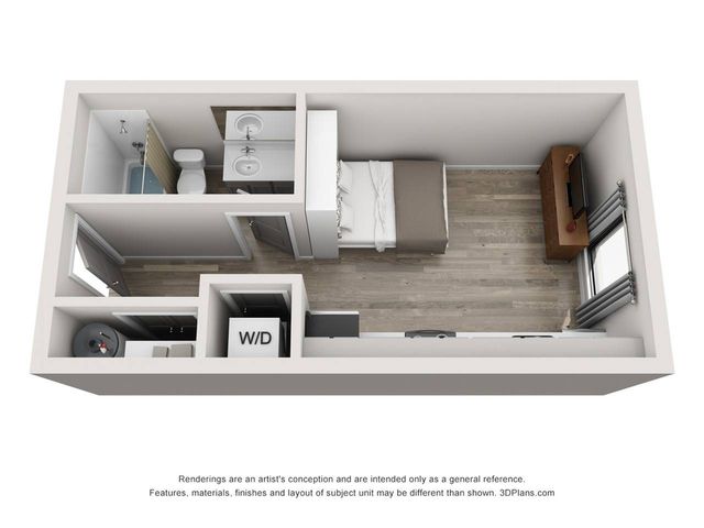 The Studio Plus floorplan is 657 sq. ft.