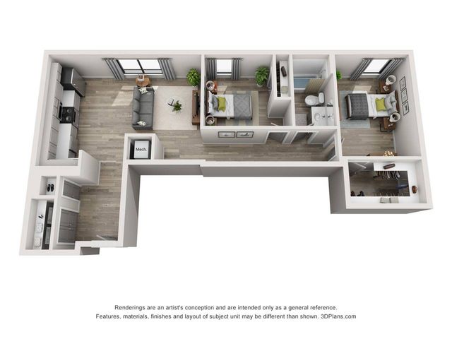 The 2 Bed, 1 Bath Plus is 974 sq. ft.