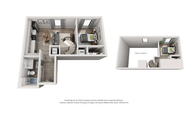 The 2 Bed, 1 Bath Loft is 700 sq. ft.