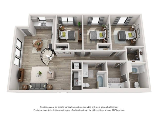 The 4 Bed, 2 Bath Loft is 1488 sq. ft.