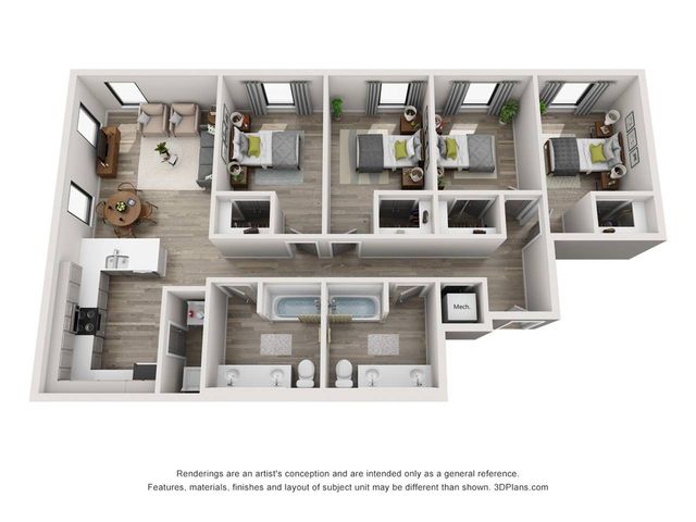 The 4 Bed, 2 Bath Plus is 1440 sq. ft.