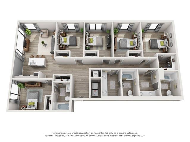 The 4 Bed, 2 Bath Deluxe ranges from 1440 square feet to 1536 square feet.