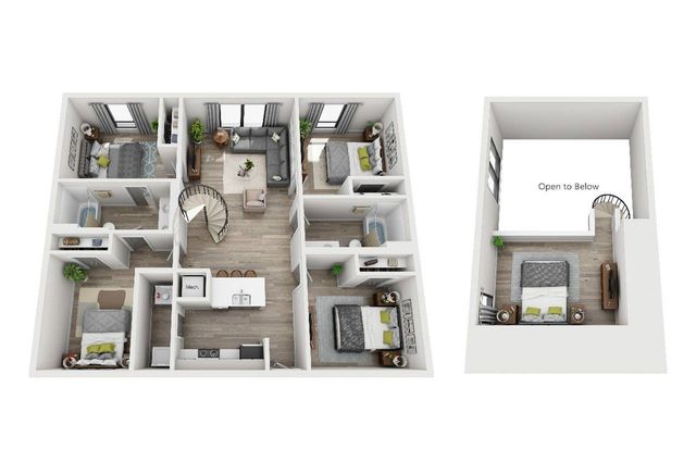 The 5 Bed, 2 Bath Loft is 1440 sq. ft.