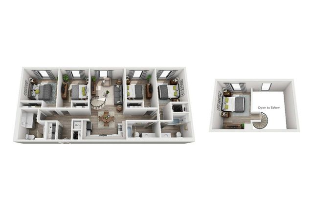 The 5 Bed, 3 Bath Loft is 1450 sq. ft.