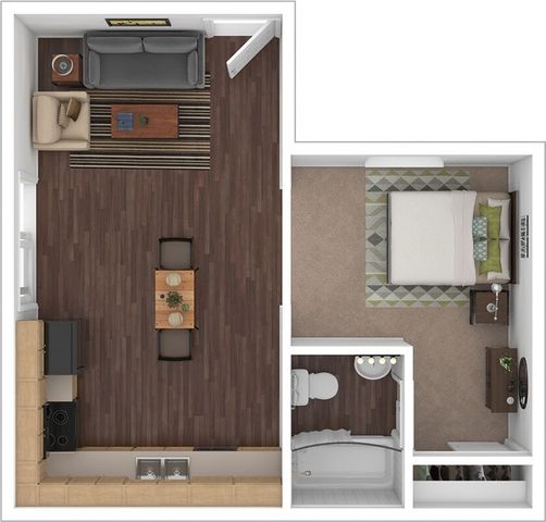 studio floorplan is 446 sq. ft.