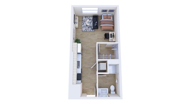 The studio plus floorplan ranges from 452 - 457 sq.