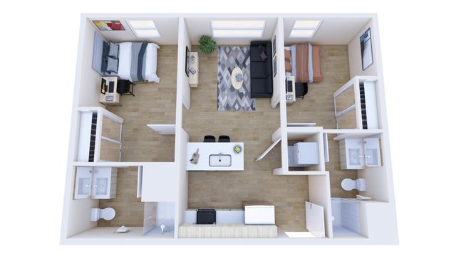 The 2 bedroom, 2 bathroom classic floorplan is 680 sq. ft.