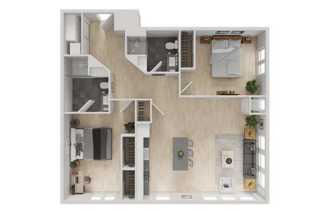 The 2 bedroom 2 bathroom premier floorplan is 1106 sq. ft.
