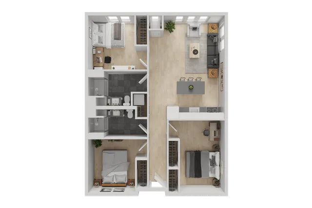 The 3 bedroom 2 bathroom classic floorplan is 1090 sq. ft.