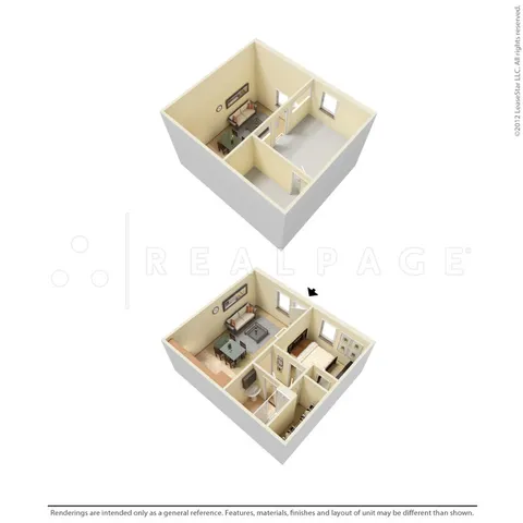 1 bed, 1 bath floorplan is 580 sq. ft.
