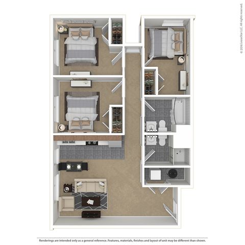 The 3 bedroom 2 bathroom classic floorplan is 845 sq. ft.