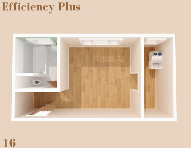 The efficiency plus floorplan is 294 sq. ft.