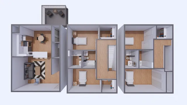 The 4 bedroom 4.5 bathroom townhome floorplan is 1800 sq. ft.