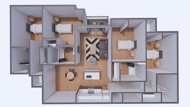 The 4 bedroom 4 bathroom plus floorplan is 1550 sq. ft.