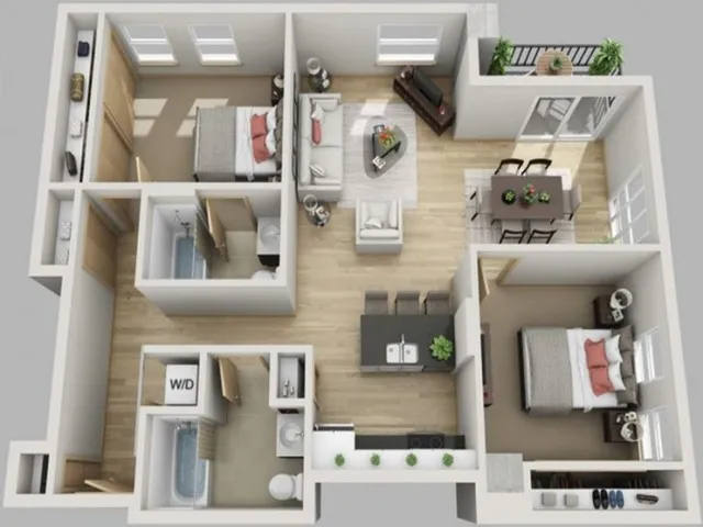 2 bed, 2 bath floorplan is 1,030 sq. ft.