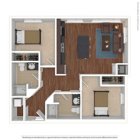 The 2 bedroom 2 bathroom classic floorplan is 827 sq ft.