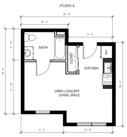 2100 Springport Apartments Studio Floorplan