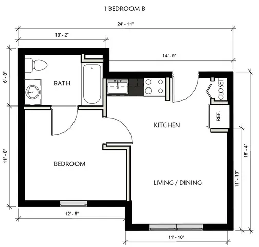 1 Bedroom Floor Plan | Luxury Apartments In Jackson Michigan | 2100 Springport Apartments
