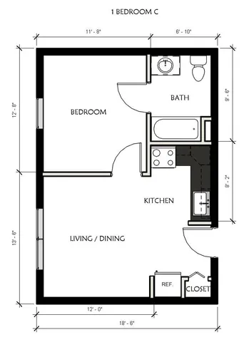 1 Bedroom Floor Plan | Luxury Apartments In Jackson Michigan | 2100 Springport Apartments