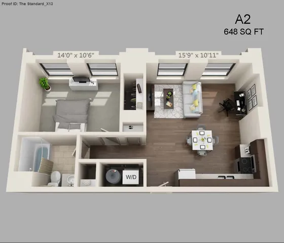 One Bed One Bath 648 sqft