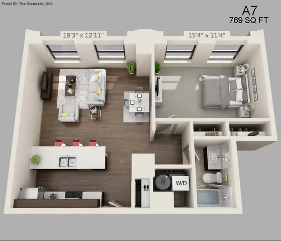 One Bed One Bath 769 sqft