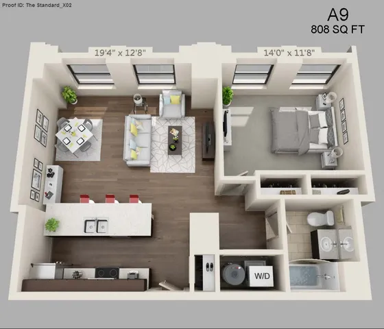 One Bed One Bath 808 sqft