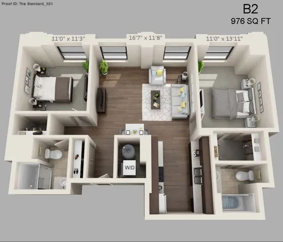 Two Bed Two Bath 976 sqft