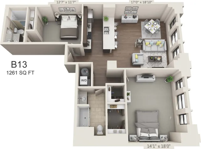 Two Bed Two Bath 1261 sqft