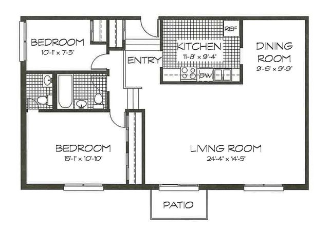 2 Bedroom, 1.5 Bath (1005 sqft.)