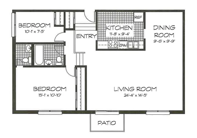2 Bedroom, 1.5 Bath (1035 sqft.)
