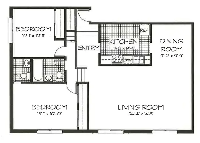2 Bedroom, 1.5 Bath (1025 sqft.)