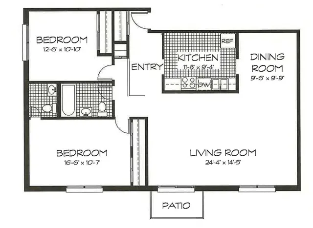 2 Bedroom, 1.5 Bath (1050 sqft.)