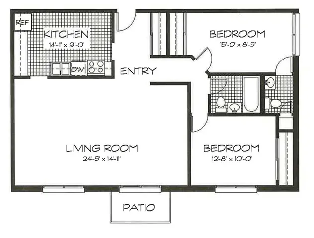 2 Bedroom, 1.5 Bath (925 sqft.)