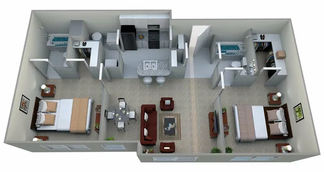 2 Bedroom, 2 Bath (950 sqft.)