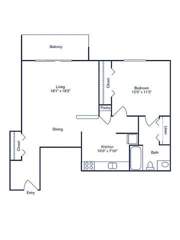 Modern 2D floor plan showcasing a vibrant living area with balcony, spacious kitchen, and elegant bedroom layout.