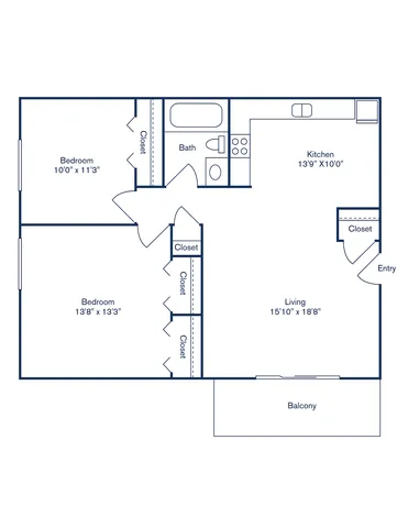 Spacious 2-bedroom apartment floor plan with a large living room, modern kitchen, and inviting balcony.