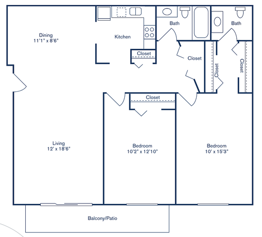Modern Andover Park floor plan showcasing an inviting 2 bed, 1.5 bath layout across 920 sq ft, featuring an open living and dining area, a functional kitchen, and a cozy balcony.