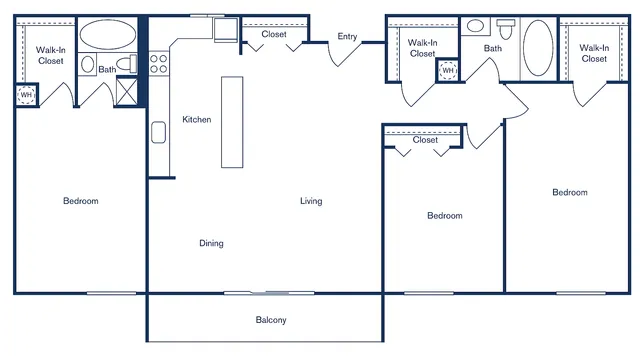 Elegant 3-bedroom, 2-bathroom floor plan at 21 Kristin, featuring a spacious living area, modern kitchen, and a charming balcony.