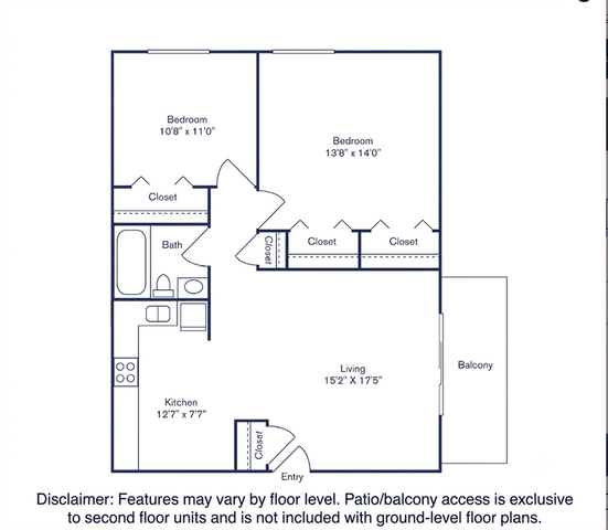 Modern apartment floor plan featuring two spacious bedrooms, an open kitchen, a cozy living area, and a balcony.