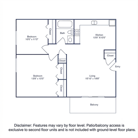 Inviting floor plan showcasing 2 bedrooms, elegant living room, and modern kitchen with a balcony.