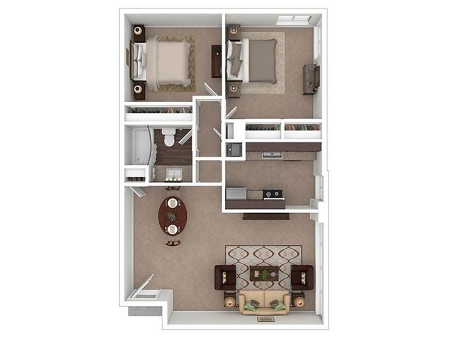 2 bedroom 1 bathroom Plan 2B