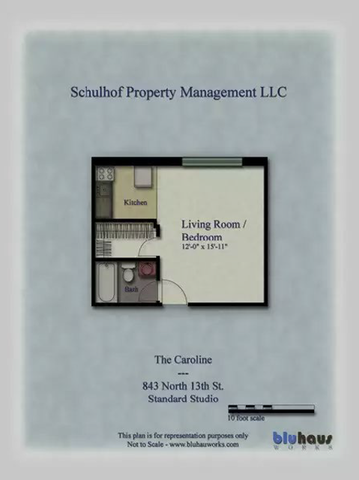 The Caroline Standard Studio Floor Plan - Schulhof Property Management LLC