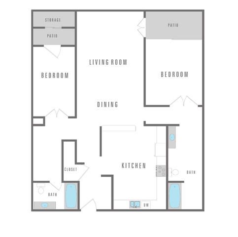 2 bed, 2 bath